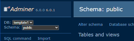 Adminer’s database browser interface.